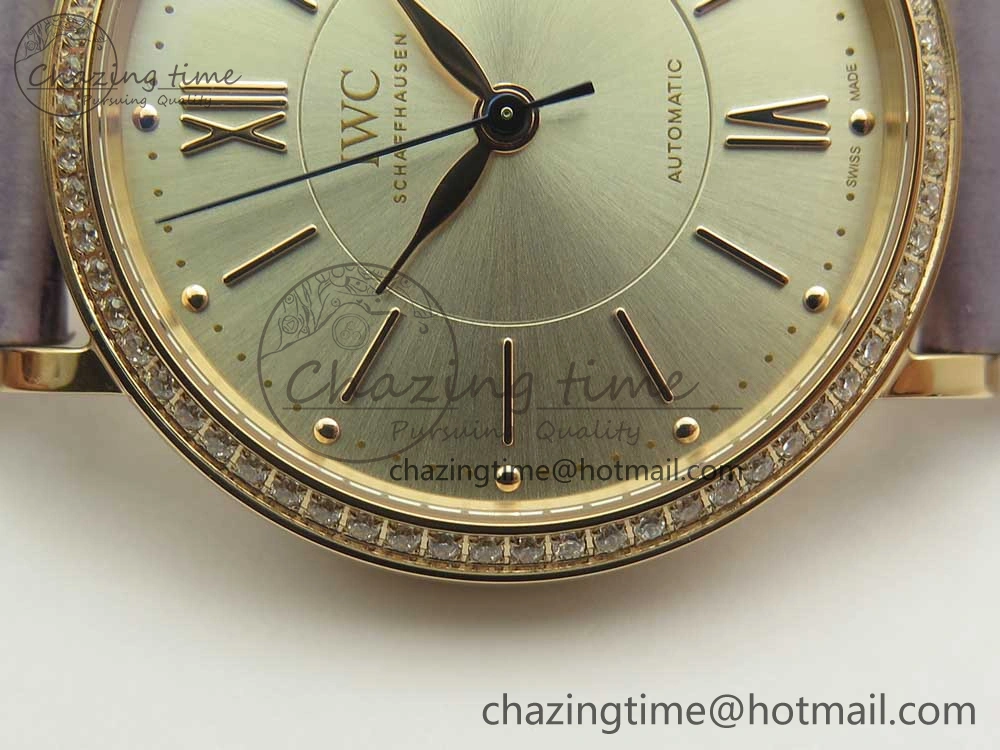 Sleek Portofino IW458101 Diamond Bezel RG MK 1:1 Best Edition Silver Dial On Purple Leather Strap MIYOTA 10649
