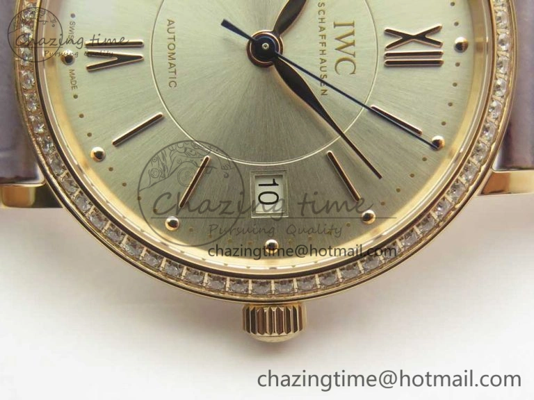 Sleek Portofino IW458101 Diamond Bezel RG MK 1:1 Best Edition Silver Dial On Purple Leather Strap MIYOTA 10649