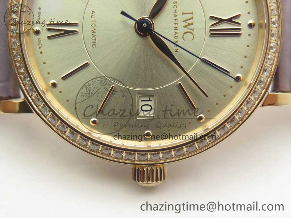 Sleek Portofino IW458101 Diamond Bezel RG MK 1:1 Best Edition Silver Dial On Purple Leather Strap MIYOTA 10649