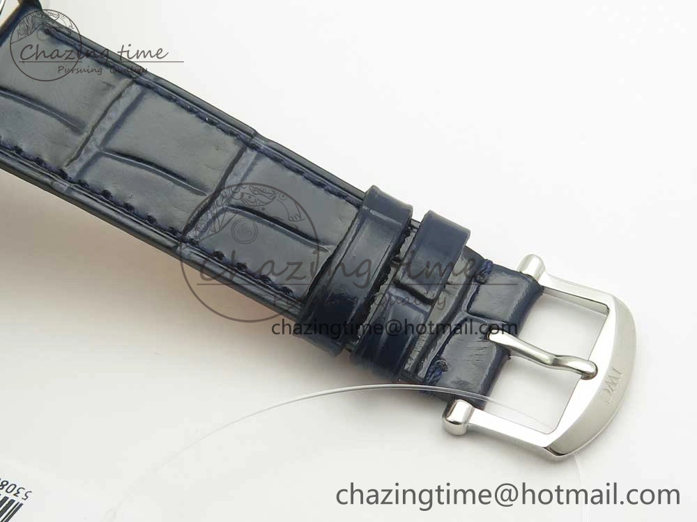 Breathable Portofino IW458101 Diamond Bezel SS MK 1:1 Best Edition Blue Dial On Blue Leather Strap MIYOTA 7169