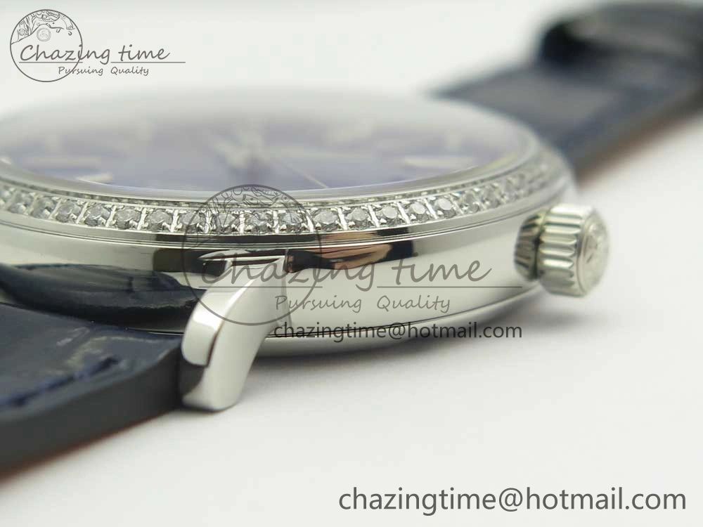 Breathable Portofino IW458101 Diamond Bezel SS MK 1:1 Best Edition Blue Dial On Blue Leather Strap MIYOTA 7169