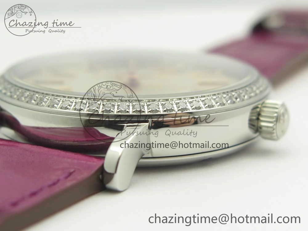 Stylish Portofino IW458101 Diamond Bezel SS MK 1:1 Best Edition Silver Dial On Purple Leather Strap MIYOTA 7166