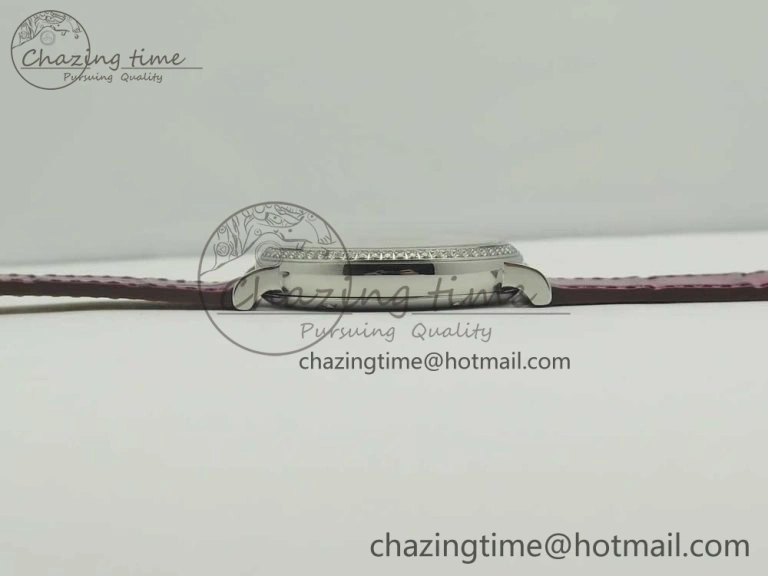 Stylish Portofino IW458101 Diamond Bezel SS MK 1:1 Best Edition Silver Dial On Purple Leather Strap MIYOTA 7166