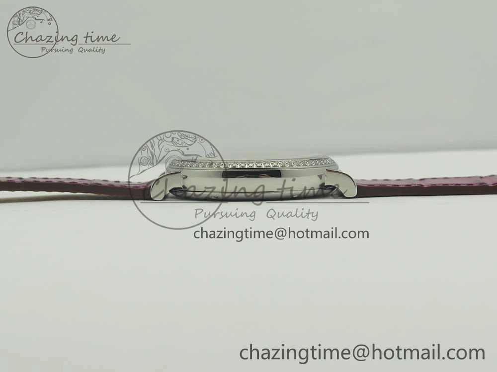 Stylish Portofino IW458101 Diamond Bezel SS MK 1:1 Best Edition Silver Dial On Purple Leather Strap MIYOTA 7166