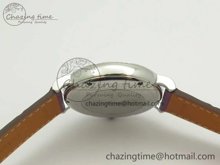 Stylish Portofino IW458101 Diamond Bezel SS MK 1:1 Best Edition Silver Dial On Purple Leather Strap MIYOTA 7166