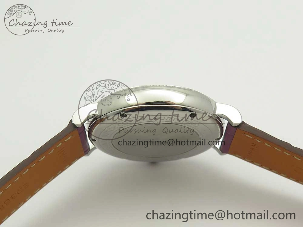 Stylish Portofino IW458101 Diamond Bezel SS MK 1:1 Best Edition Silver Dial On Purple Leather Strap MIYOTA 7166