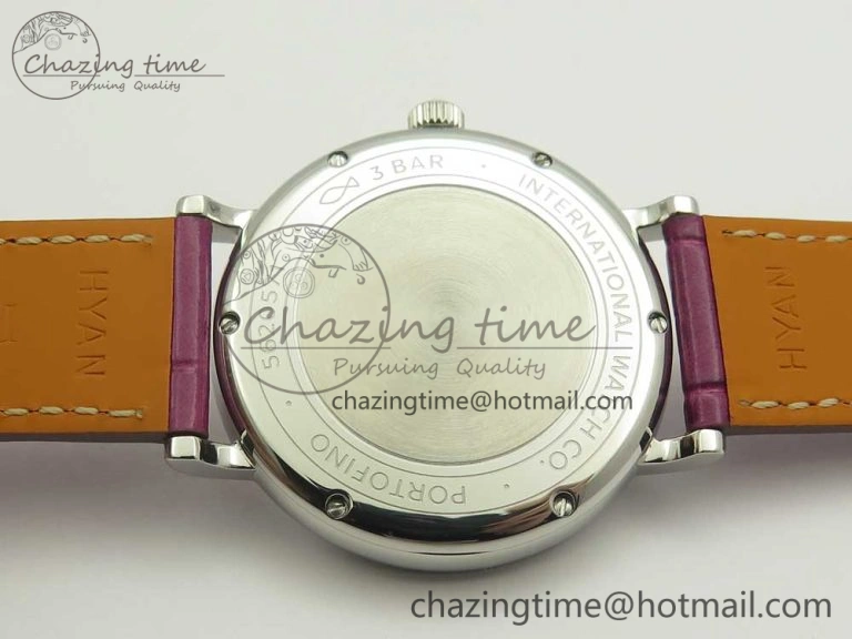 Stylish Portofino IW458101 Diamond Bezel SS MK 1:1 Best Edition Silver Dial On Purple Leather Strap MIYOTA 7166