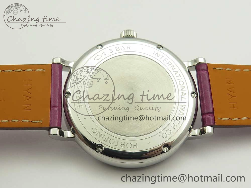 Stylish Portofino IW458101 Diamond Bezel SS MK 1:1 Best Edition Silver Dial On Purple Leather Strap MIYOTA 7166