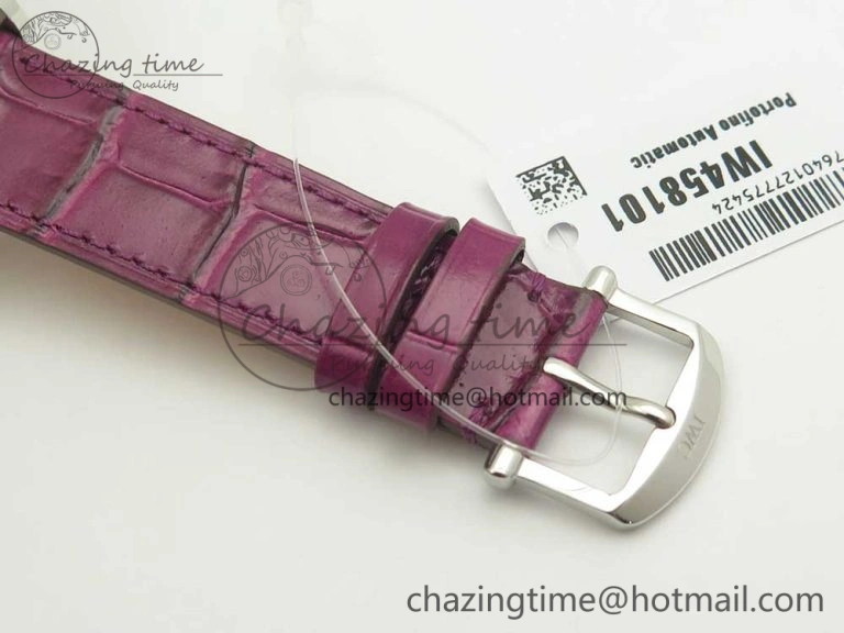 Stylish Portofino IW458101 Diamond Bezel SS MK 1:1 Best Edition Silver Dial On Purple Leather Strap MIYOTA 7166