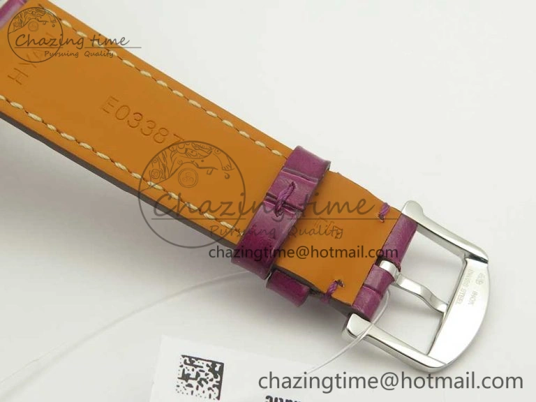 Stylish Portofino IW458101 Diamond Bezel SS MK 1:1 Best Edition Silver Dial On Purple Leather Strap MIYOTA 7166