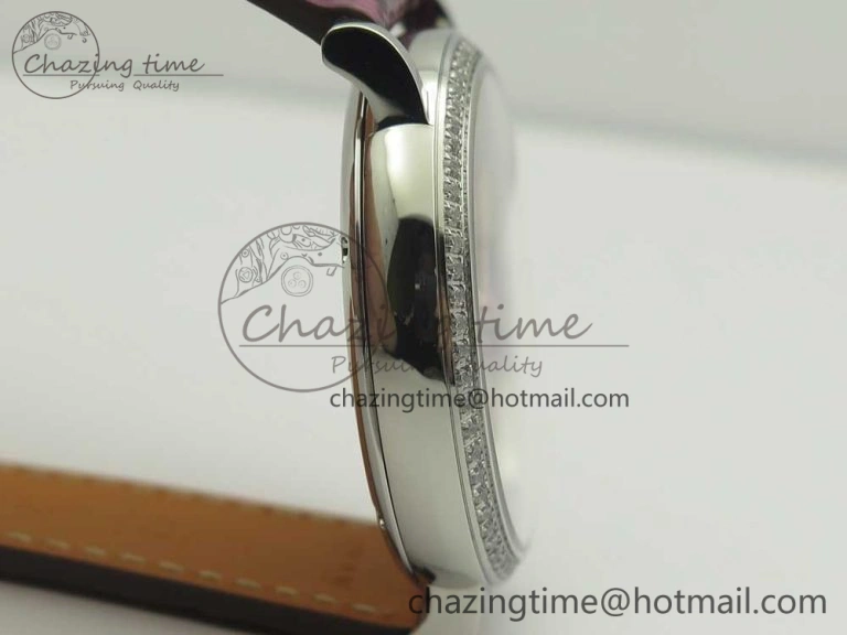 Stylish Portofino IW458101 Diamond Bezel SS MK 1:1 Best Edition Silver Dial On Purple Leather Strap MIYOTA 7166