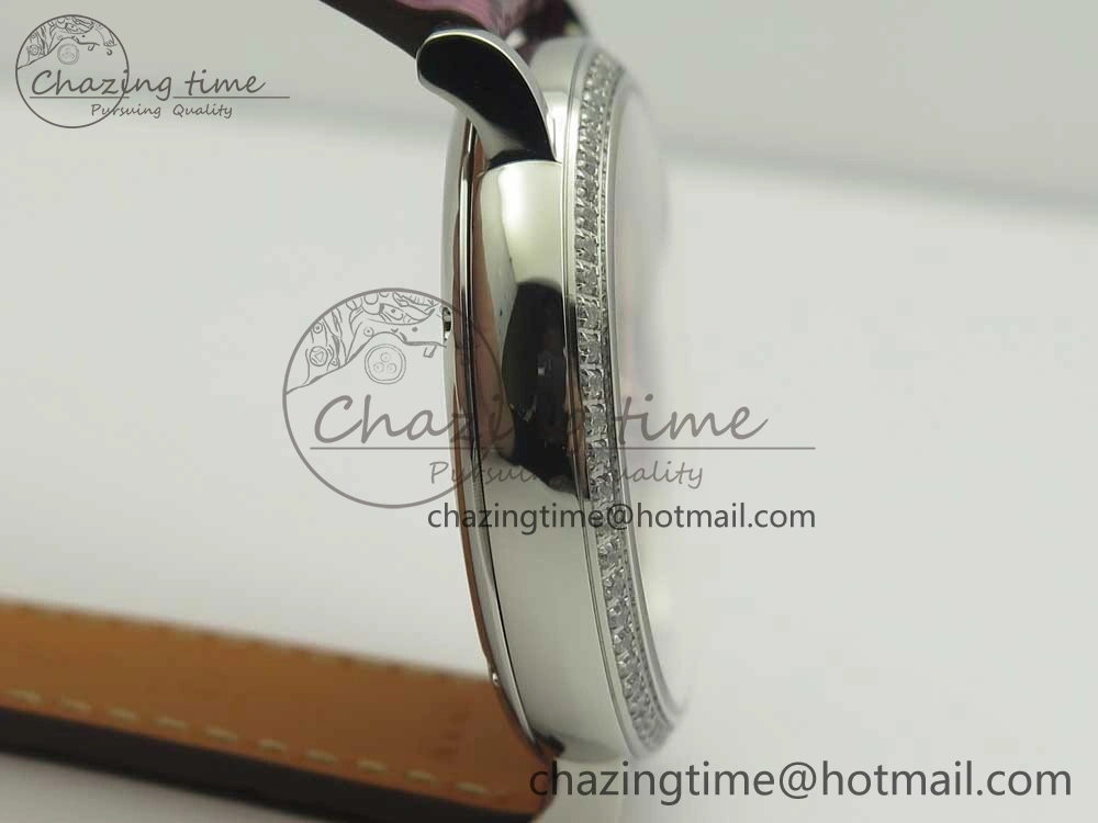 Stylish Portofino IW458101 Diamond Bezel SS MK 1:1 Best Edition Silver Dial On Purple Leather Strap MIYOTA 7166