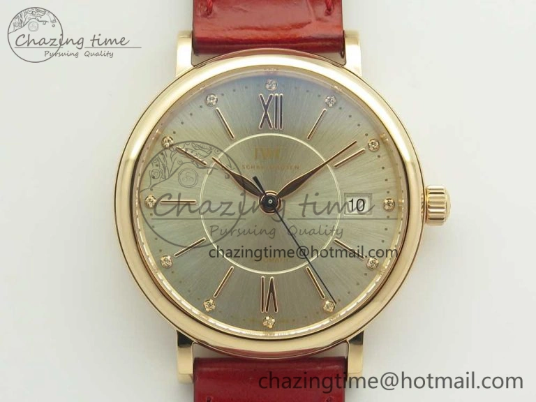 Portofino IW458101 RG MK 1:1 Best Edition Silver Dial On Red Leather Strap MIYOTA WeatherProof 10645