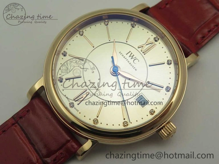 Portofino IW458101 RG MK 1:1 Best Edition Silver Dial On Red Leather Strap MIYOTA WeatherProof 10645