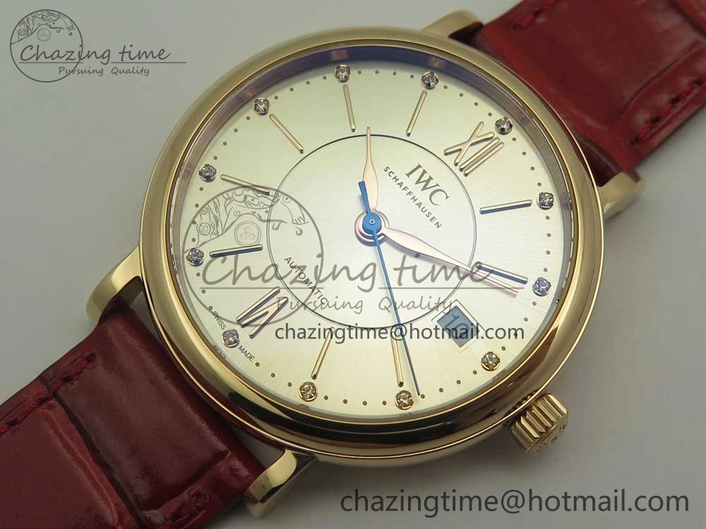 Portofino IW458101 RG MK 1:1 Best Edition Silver Dial On Red Leather Strap MIYOTA WeatherProof 10645