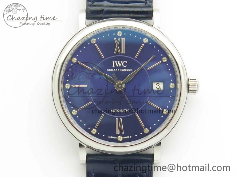 Colorful Portofino IW458101 SS MK 1:1 Best Edition Blue Dial On Blue Leather Strap MIYOTA 7168