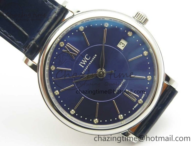 Colorful Portofino IW458101 SS MK 1:1 Best Edition Blue Dial On Blue Leather Strap MIYOTA 7168