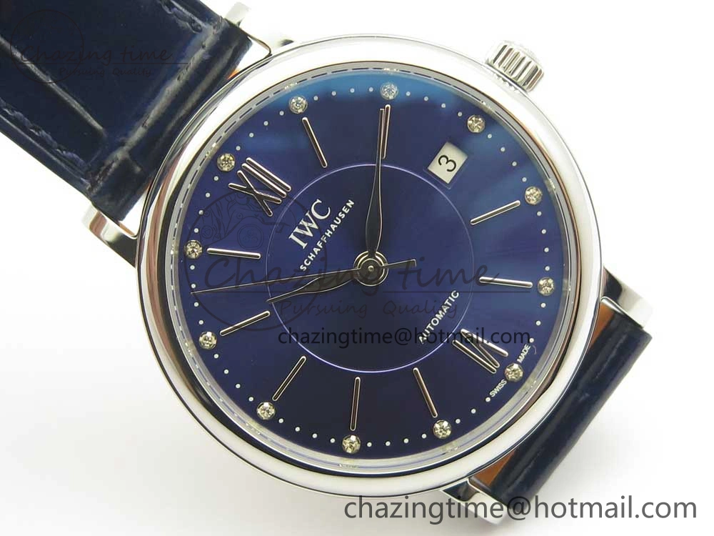 Colorful Portofino IW458101 SS MK 1:1 Best Edition Blue Dial On Blue Leather Strap MIYOTA 7168