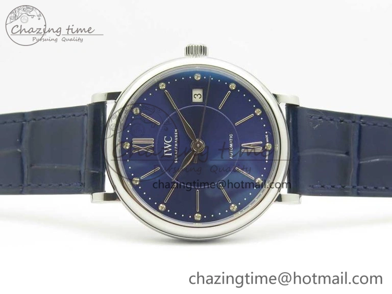 Colorful Portofino IW458101 SS MK 1:1 Best Edition Blue Dial On Blue Leather Strap MIYOTA 7168