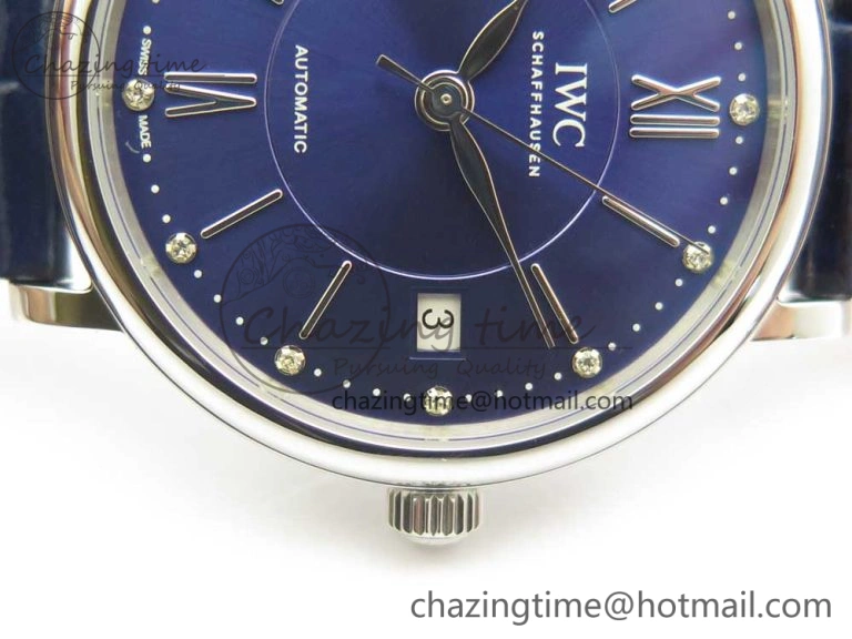 Colorful Portofino IW458101 SS MK 1:1 Best Edition Blue Dial On Blue Leather Strap MIYOTA 7168