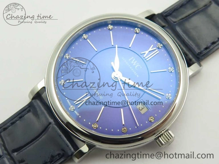 Colorful Portofino IW458101 SS MK 1:1 Best Edition Blue Dial On Blue Leather Strap MIYOTA 7168