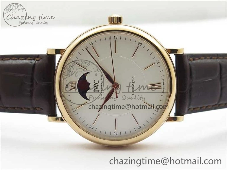Unisex Portofino IW459402 RG MKS 1:1 Best Edition White Dial on Brown Leather Strap Miyota 7084