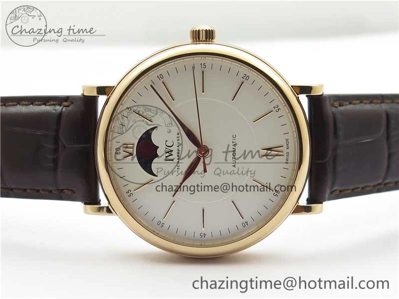 Unisex Portofino IW459402 RG MKS 1:1 Best Edition White Dial on Brown Leather Strap Miyota 7084