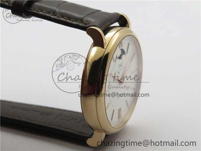 Unisex Portofino IW459402 RG MKS 1:1 Best Edition White Dial on Brown Leather Strap Miyota 7084