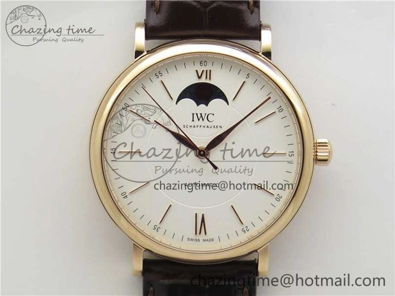Unisex Portofino IW459402 RG MKS 1:1 Best Edition White Dial on Brown Leather Strap Miyota 7084