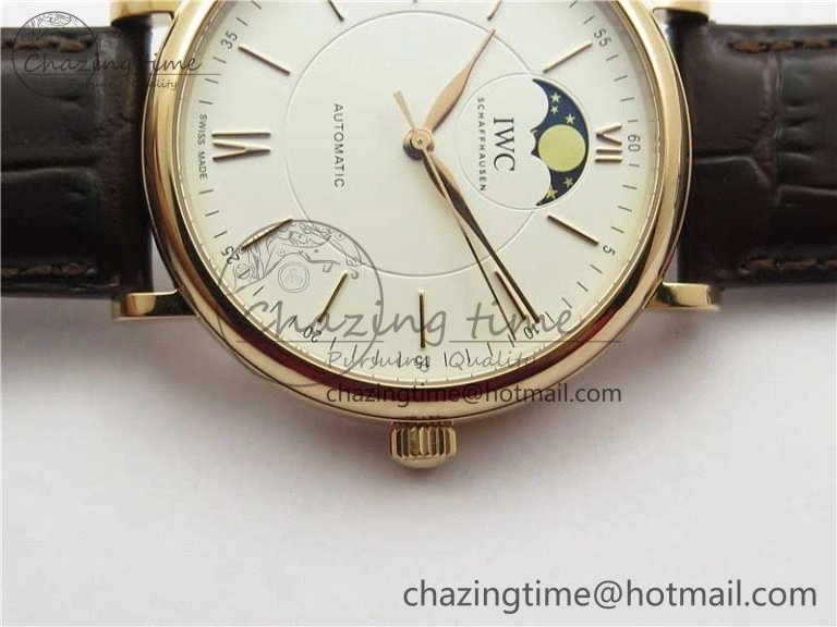 Unisex Portofino IW459402 RG MKS 1:1 Best Edition White Dial on Brown Leather Strap Miyota 7084