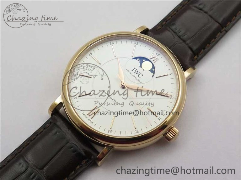Unisex Portofino IW459402 RG MKS 1:1 Best Edition White Dial on Brown Leather Strap Miyota 7084