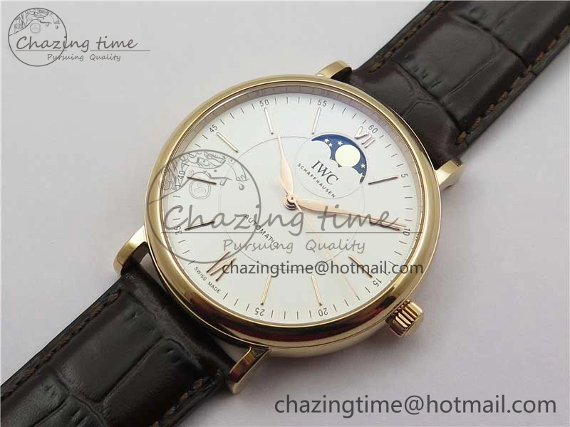 Unisex Portofino IW459402 RG MKS 1:1 Best Edition White Dial on Brown Leather Strap Miyota 7084
