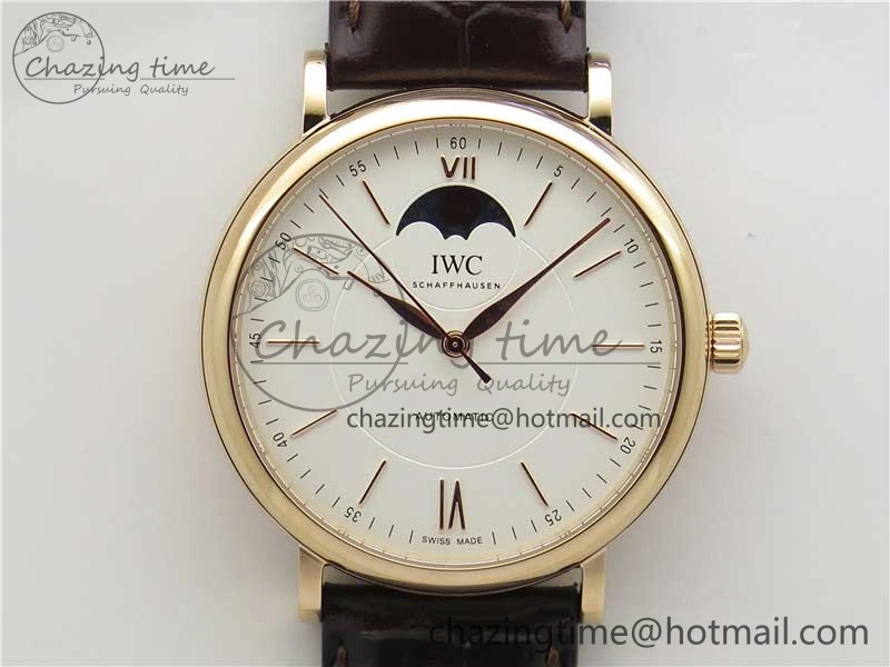 Unisex Portofino IW459402 RG MKS 1:1 Best Edition White Dial on Brown Leather Strap Miyota 7084