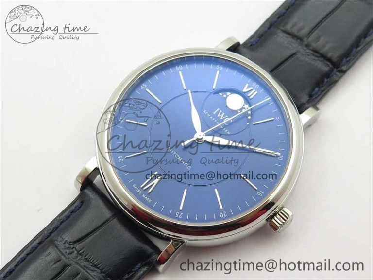 FastDry Portofino IW459402 SS MKS 1:1 Best Edition Blue Dial on Blue Leather Strap Miyota 7082