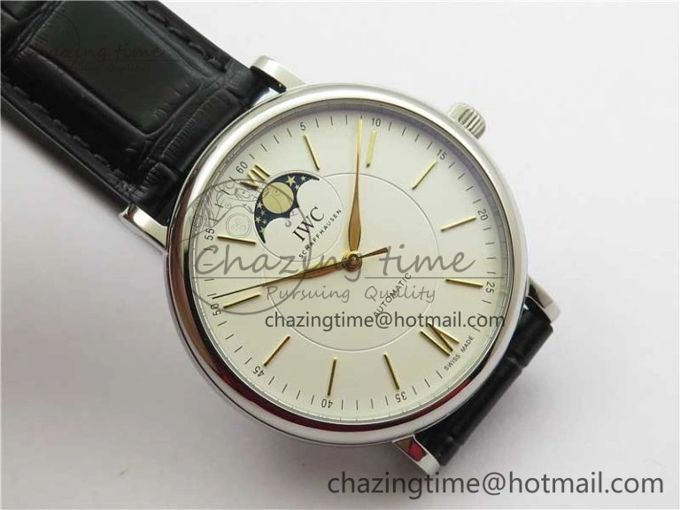 Portofino IW459402 SS MKS 1:1 Best Edition White Dial on Black Leather Strap Miyota Seasonal 7086