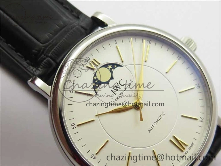 Portofino IW459402 SS MKS 1:1 Best Edition White Dial on Black Leather Strap Miyota Seasonal 7086