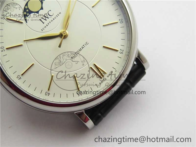 Portofino IW459402 SS MKS 1:1 Best Edition White Dial on Black Leather Strap Miyota Seasonal 7086