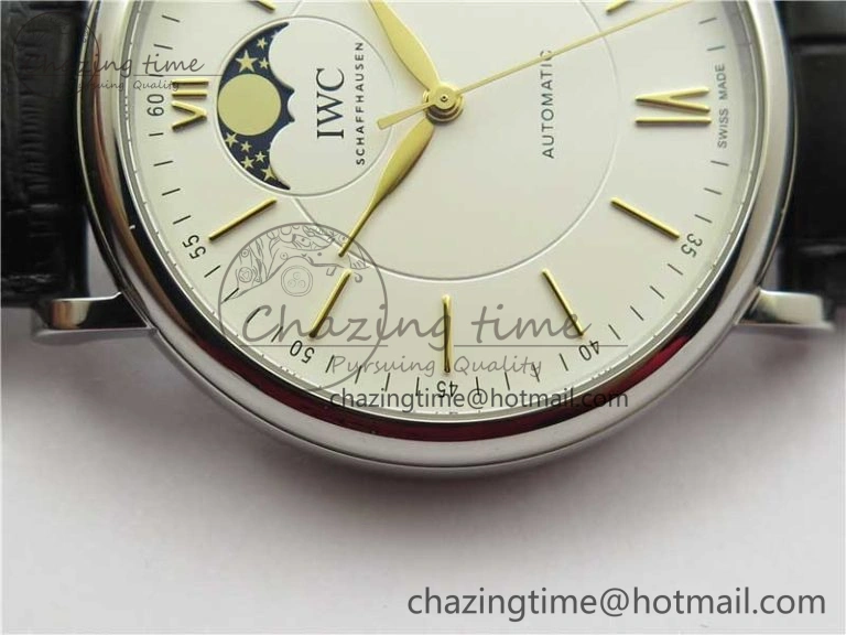 Portofino IW459402 SS MKS 1:1 Best Edition White Dial on Black Leather Strap Miyota Seasonal 7086