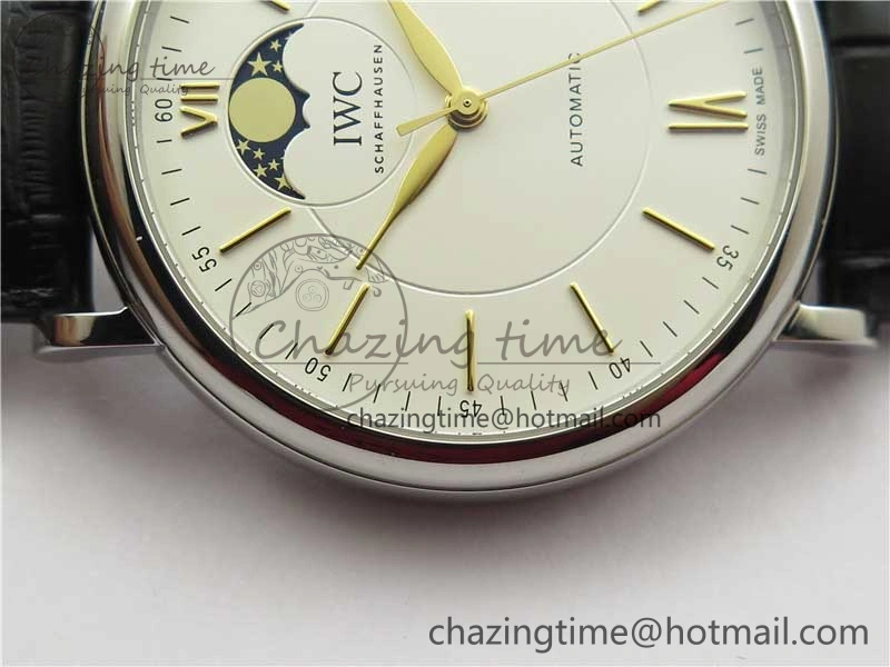 Portofino IW459402 SS MKS 1:1 Best Edition White Dial on Black Leather Strap Miyota Seasonal 7086