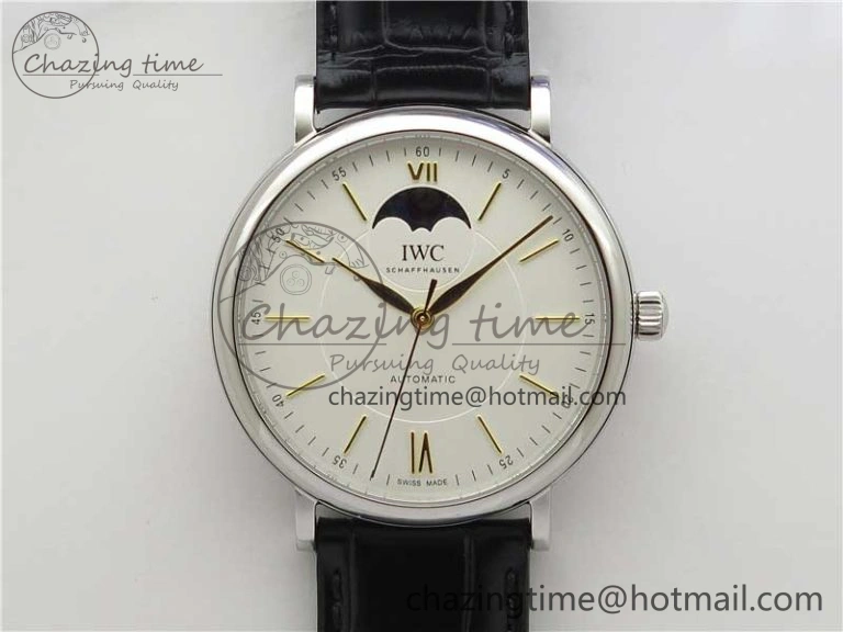 Portofino IW459402 SS MKS 1:1 Best Edition White Dial on Black Leather Strap Miyota Seasonal 7086
