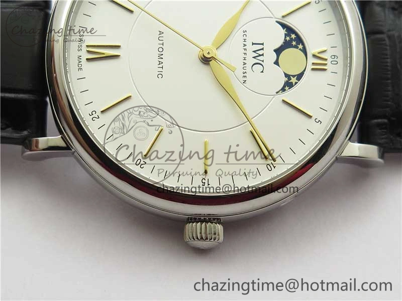 Portofino IW459402 SS MKS 1:1 Best Edition White Dial on Black Leather Strap Miyota Seasonal 7086