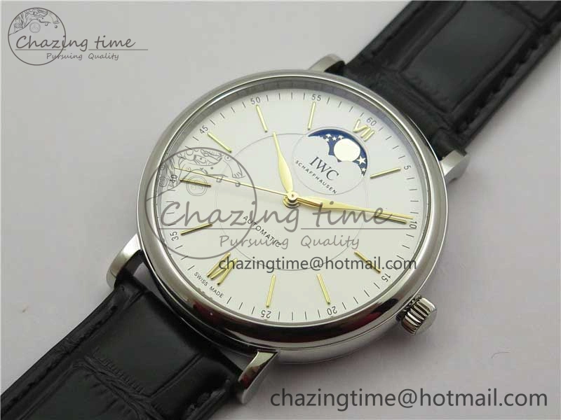 Portofino IW459402 SS MKS 1:1 Best Edition White Dial on Black Leather Strap Miyota Seasonal 7086