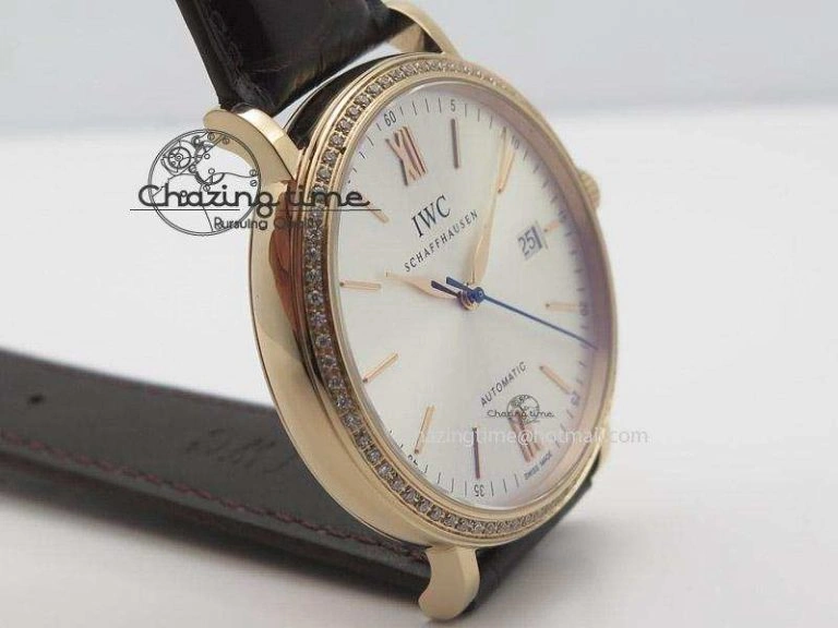 SmartChoice Portofino RG MKF 1:1 V2 Best Edition Diamond Bezel Silver Dial On Brown Leather Strap A 7343