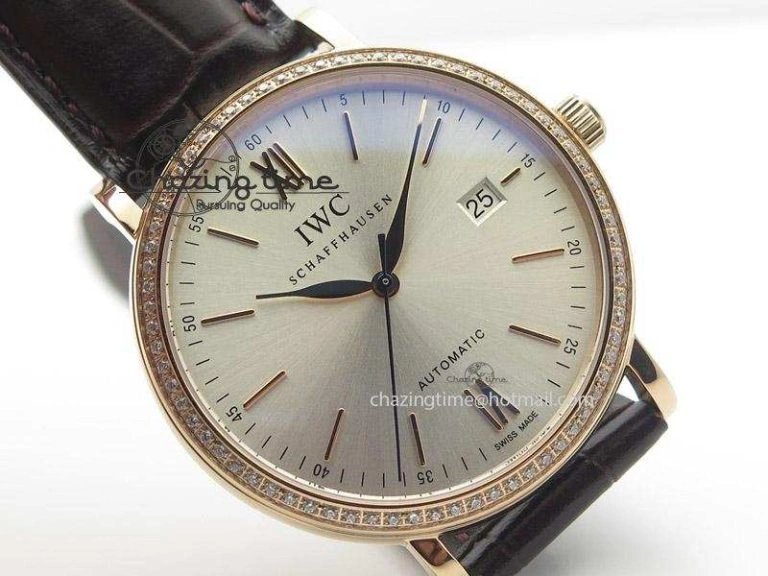 SmartChoice Portofino RG MKF 1:1 V2 Best Edition Diamond Bezel Silver Dial On Brown Leather Strap A 7343