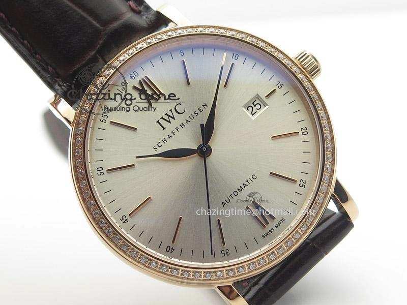 SmartChoice Portofino RG MKF 1:1 V2 Best Edition Diamond Bezel Silver Dial On Brown Leather Strap A 7343