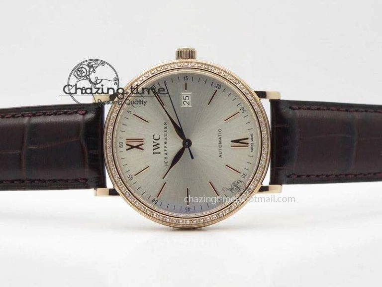 SmartChoice Portofino RG MKF 1:1 V2 Best Edition Diamond Bezel Silver Dial On Brown Leather Strap A 7343