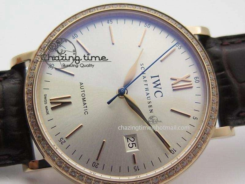 SmartChoice Portofino RG MKF 1:1 V2 Best Edition Diamond Bezel Silver Dial On Brown Leather Strap A 7343