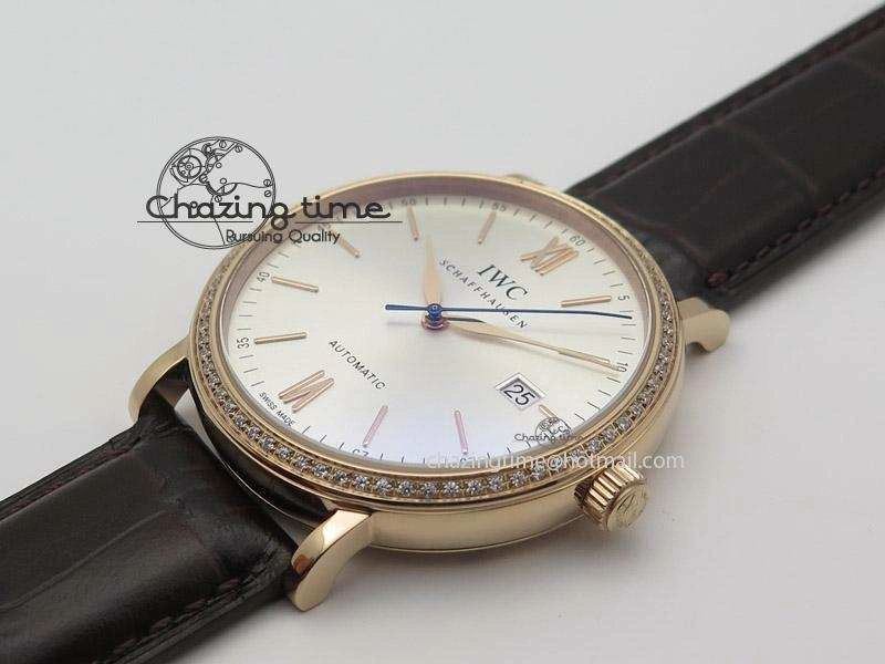 SmartChoice Portofino RG MKF 1:1 V2 Best Edition Diamond Bezel Silver Dial On Brown Leather Strap A 7343