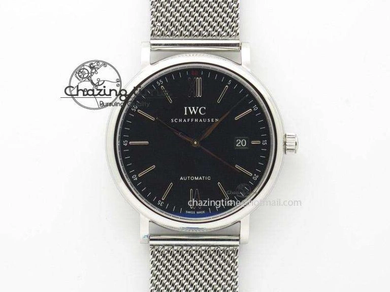 Unique Portofino SCHAFFHAUSEN SS MKF 1:1 Best Edition Black Dial On Mesh Bracelet A 7342