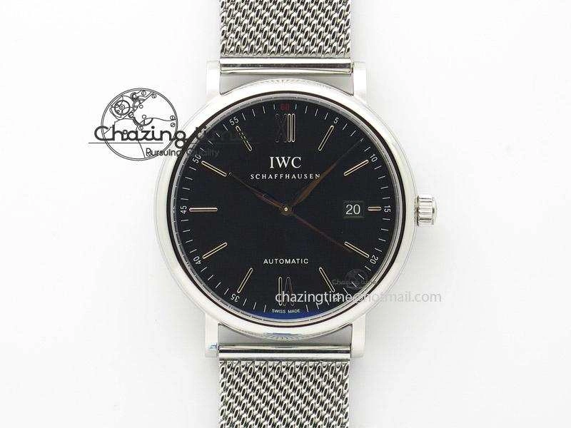 Unique Portofino SCHAFFHAUSEN SS MKF 1:1 Best Edition Black Dial On Mesh Bracelet A 7342